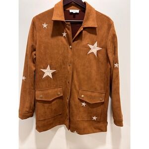 THML brand faux suede western jacket featuring embroidered white star size small